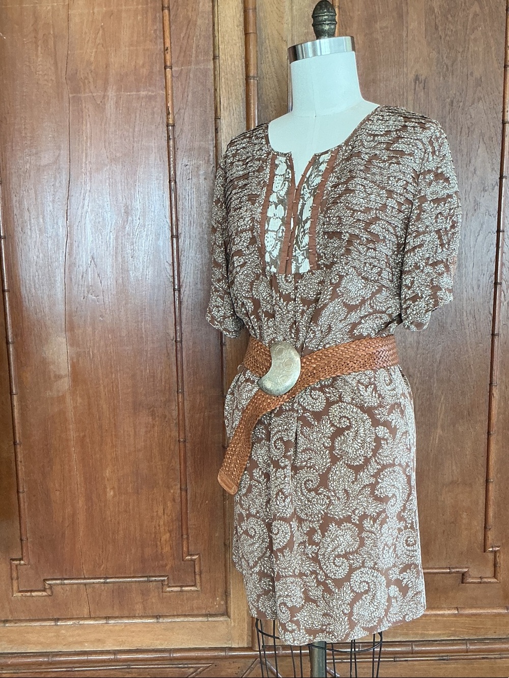 Stella McCartney Brown and Cream Paisley Mini Tunic Dress in Silk